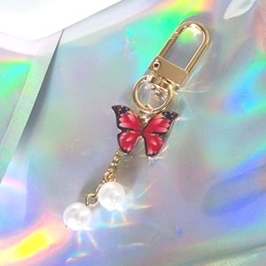 Faux Pearl Butterfly bag charm Keychain Pendant Keyring
